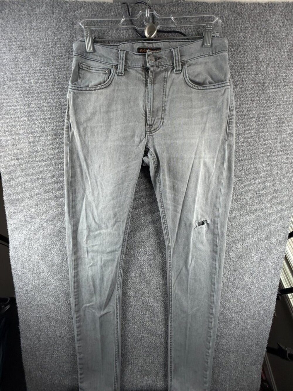 Nudie Jeans Men Denim Jeans Lean Dean Gray Stretch Cotton Slim ACTL 29X35